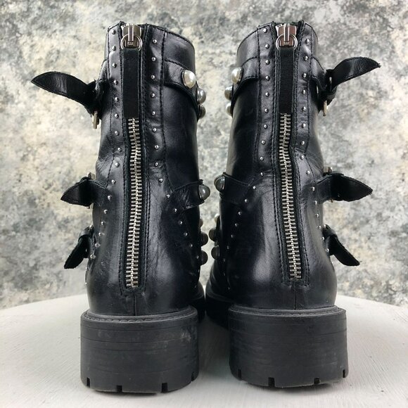 Zara Women's EU 39 Basic Collection Black Pearl Studded Lace-Up Combat Boots - Picture 8 of 15